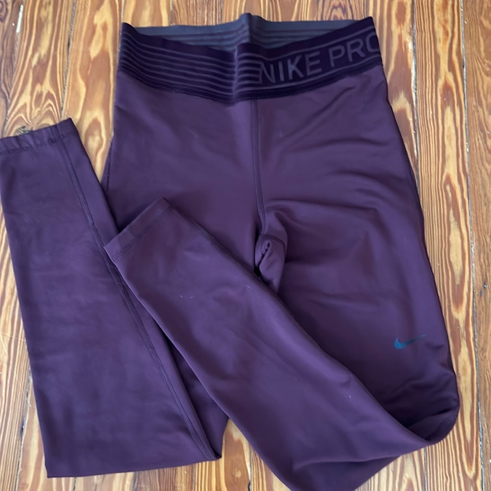 Nike Pro Velour Logo Waist Activewear Legging Plum Wine Pants Tights Leggings S